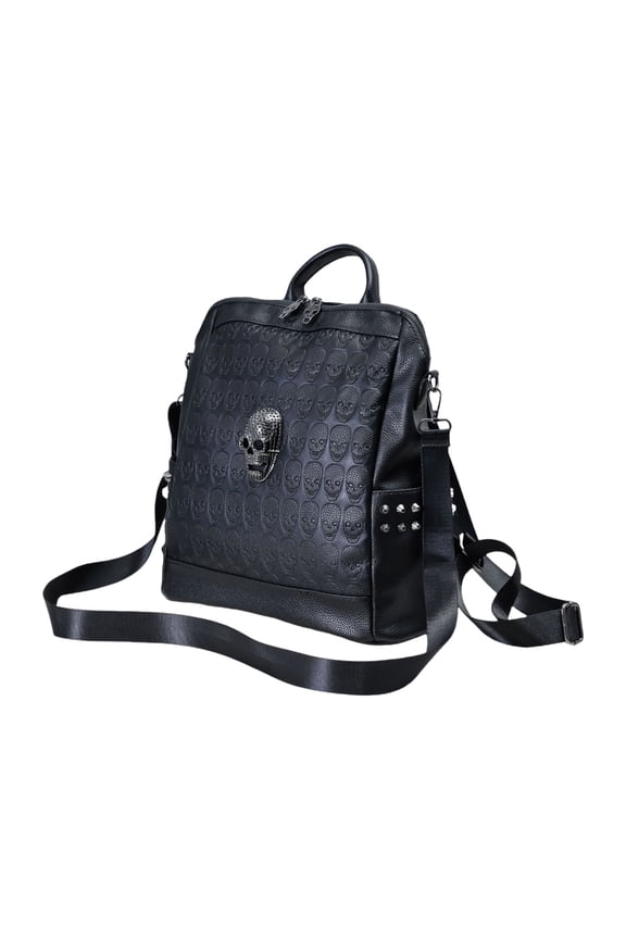 Trendy Skull Pattern Backpack PU Leather Travel Daypack with Adjsutable Strap School Bag for Motorcycle Enthusiasts
