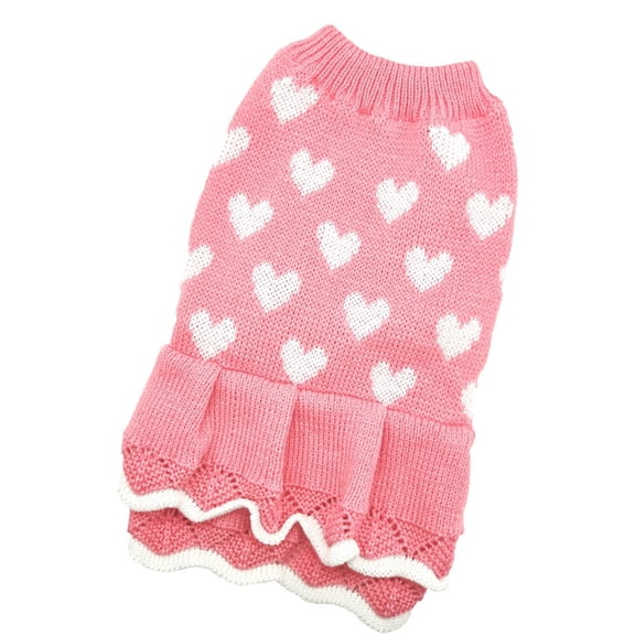 Aurgiarme Winter Warmth Pet Sweater Dress for Small Dogs Cats with Heart Pattern Designs Turtleneck Pullover Knitdress