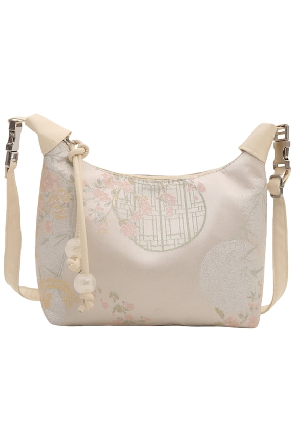 Women Chinese Elegant Weaving Handbag Soft Nylon Fashionable Shoulder Crossbody Bag with Adjustable Strap Small Purse