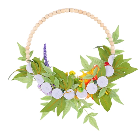 Aurgiarme Wood Bead Wreath Spring Wreath for Front Door, Artificial Flower Wreath Wreath for Wedding Holiday Party