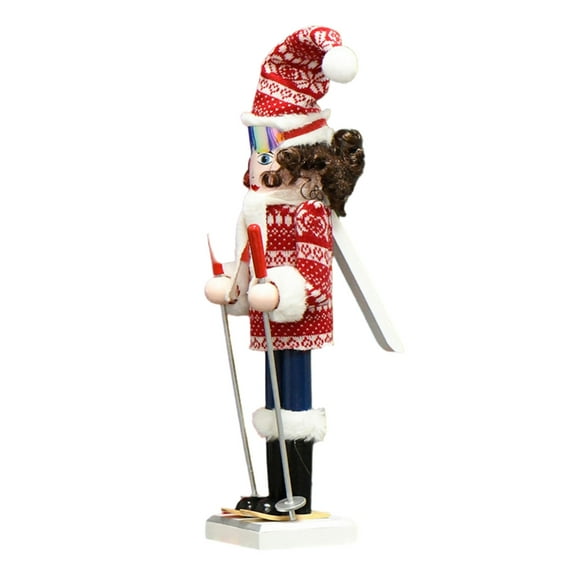 Aurgiarme Wood Nutcrackers Soldier Ski Girl Figures Puppet Ornament Christmas Decorations Holiday and Indoor Winter Home Decors