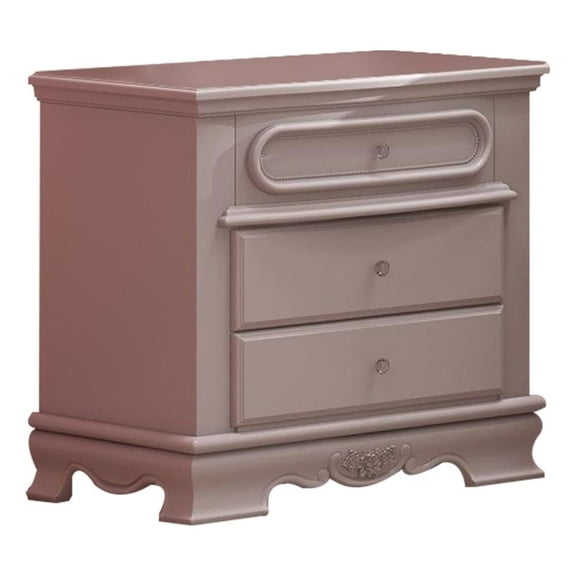 Benjara Auri 27" Nightstand with 2 Drawer- Molded Trim Floral Motifs- White