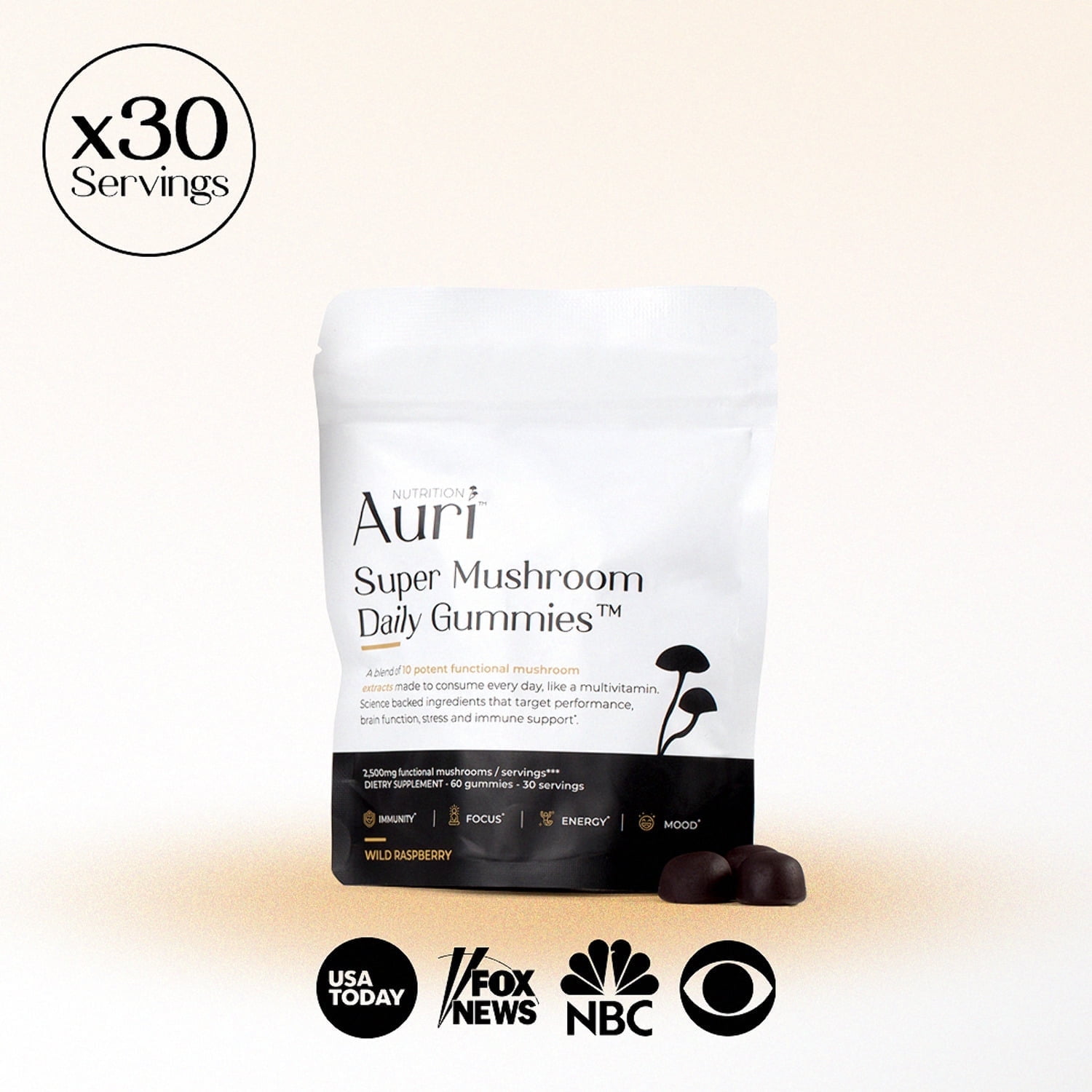 Auri Super Mushroom All-in-One Daily Supplement Gummy 12 Mushroom - 60 Pieces