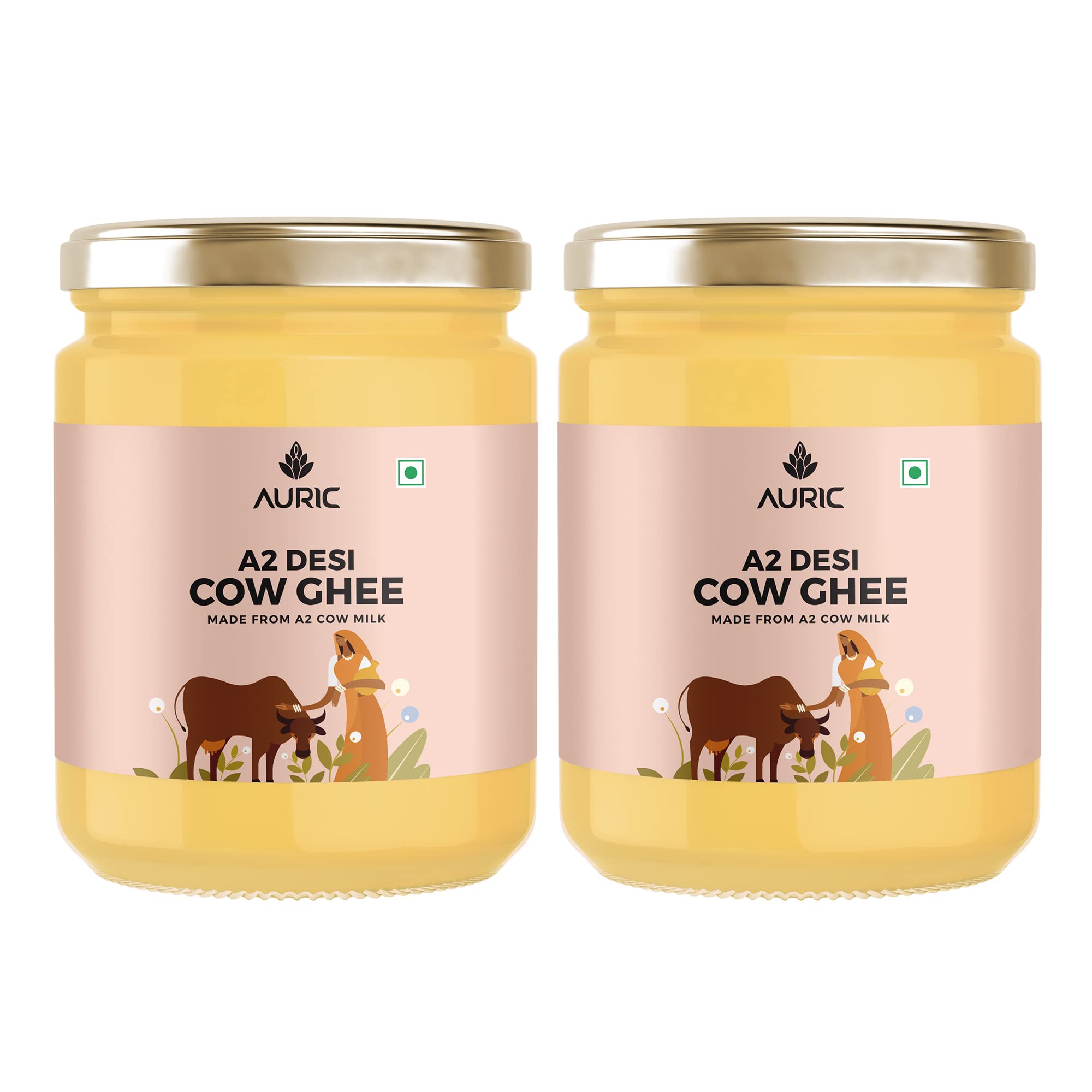 Auric A2 Desi Cow Ghee (2 Packs Of 500 Ml Each) Vedic Bilona Method