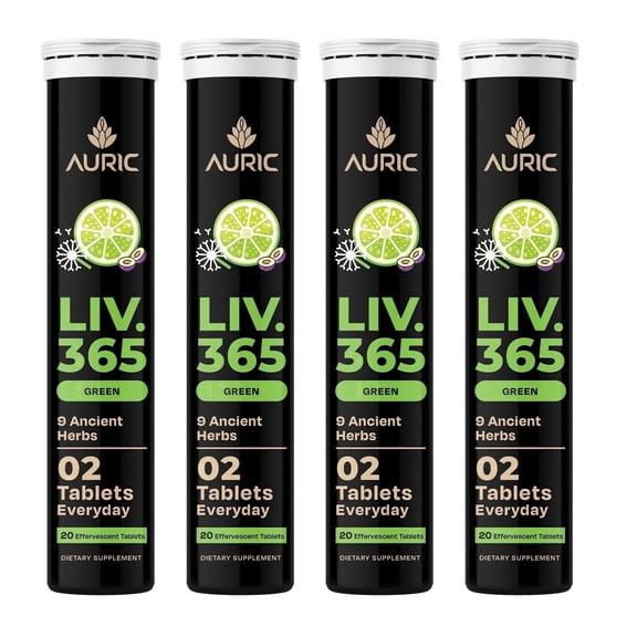 Auric Herbal Liver Detox and Support Dietary Supplement Lemon Flavor Effervescent Tablets Gluten-Free 80 Tablets