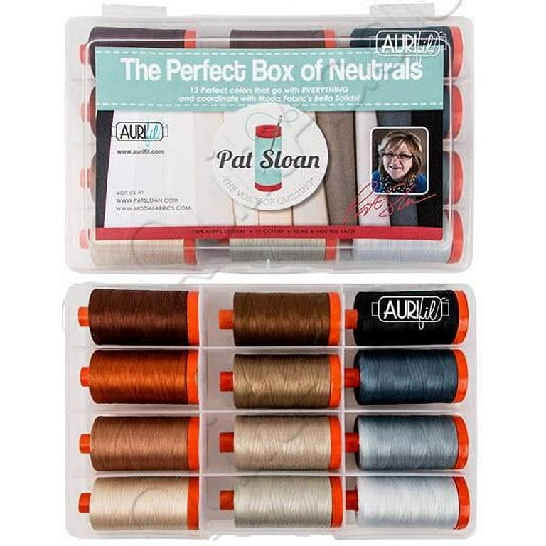 Aurifil Thread Set THE PERFECT BOX OF NEUTRALS By Pat Sloan 50wt Cotton 12  Large (1422 yard) Spools 