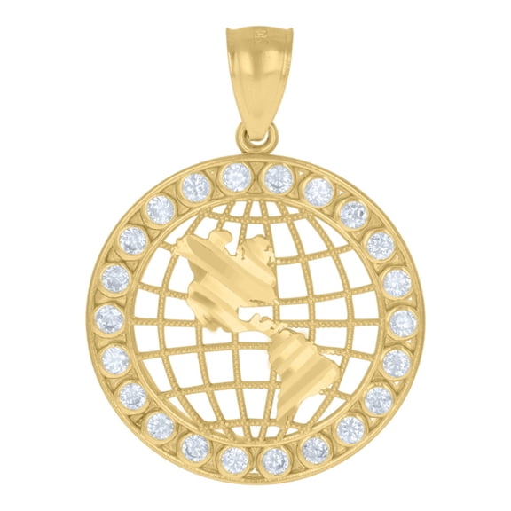 Auriga 10K Gold Two-Tone Cubic-Zirconia Diamond-Cut Earth Map Globe Charm Pendant for Men