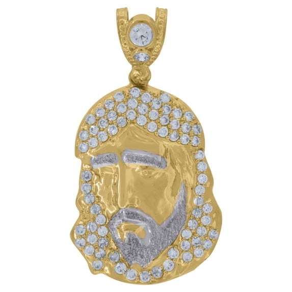 Auriga 10K Two-Tone Gold Cubic Zirconia Jesus Religious Charm Pendant for Men