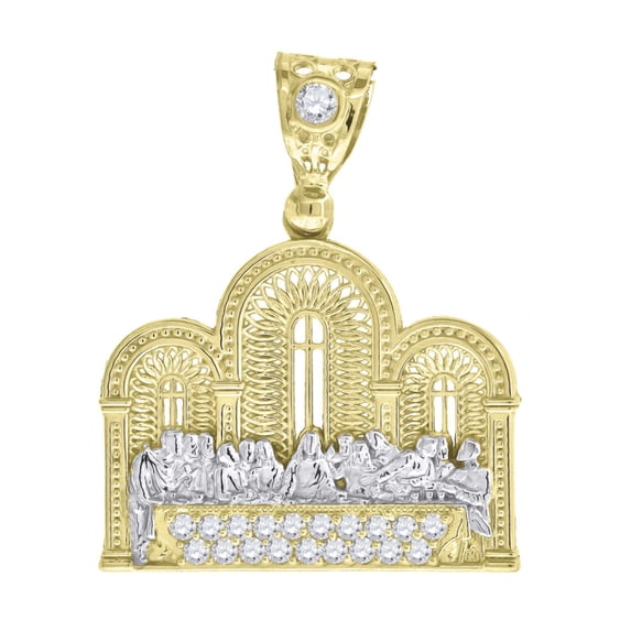 Auriga 10K Two-Tone Gold Cubic Zirconia Last Supper Religious Charm Pendant for Men