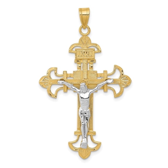 Auriga Fine Jewelry 10K Two-tone Gold INRI Crucifix Cross Pendant for Women (L-48mm, W-28mm)