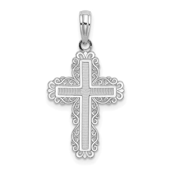 Auriga 10K White Gold Textured w/ Lace Trim Cross Charm for Women (L-25.5 mm, W-15 mm)