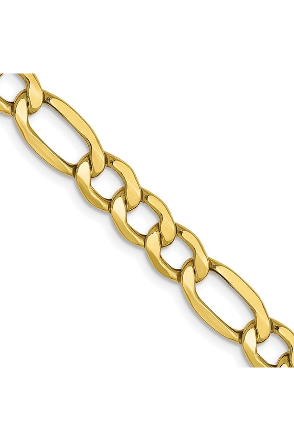 10K Yellow Gold 5.35 mm Semi-Solid Figaro Chain Necklace for Mens 26"