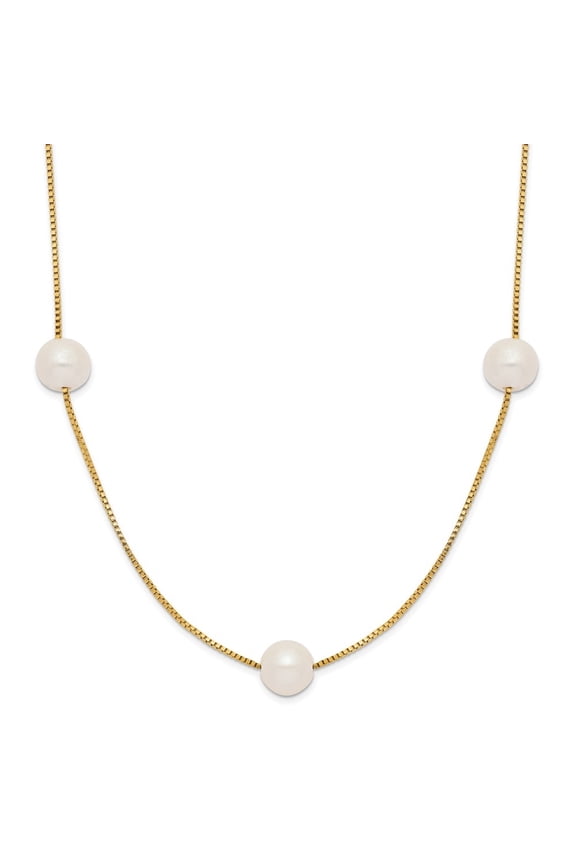 Fine Jewelry 10K Yellow Gold 5-6 mm Round White Freshwater Cultured Pearl 9-Station Necklace for Women 18"