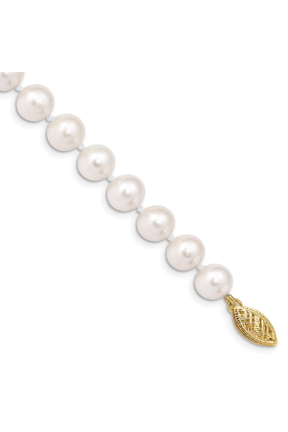Fine Jewelry 10K Yellow Gold 7-8 mm White Near Round Freshwater Cultured Pearl Necklace for Women 16"
