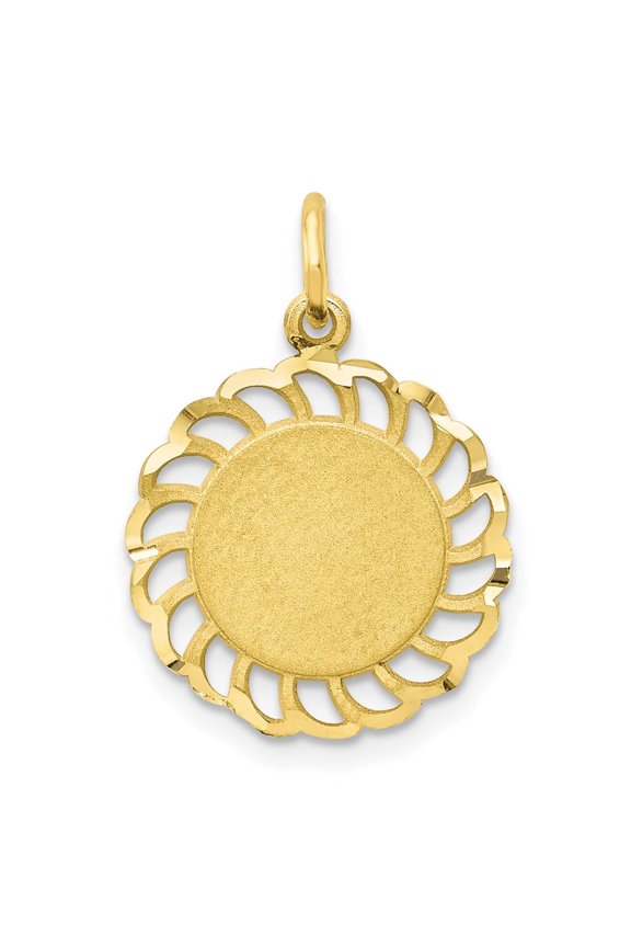 10K Yellow Gold Circle with Filigree Edges Charm for Women (L-21 mm,W-16 mm)