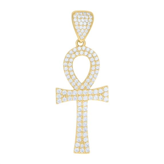 Auriga 10K Yellow Gold Cubic Zirconia Ankh Cross Religious Charm Pendant for Women
