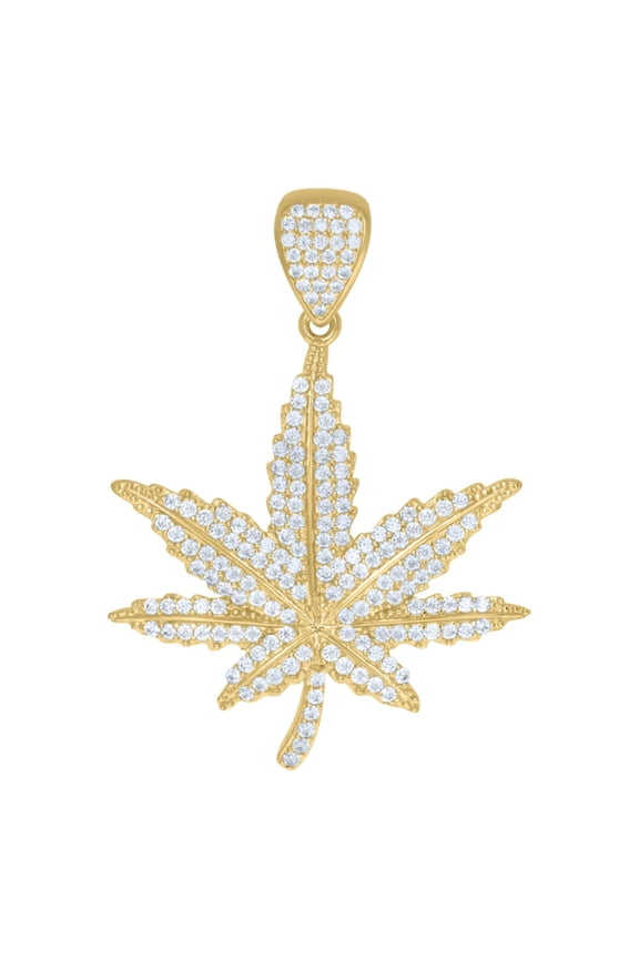 10K Yellow Gold Cubic Zirconia Marijuana Leaf Charm Pendant for Men