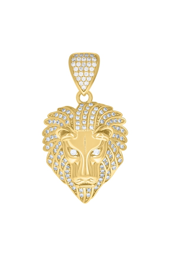 10K Yellow Gold Cubic Zirconia Zodiac Sign Leo Lion Head Charm Pendant for Men
