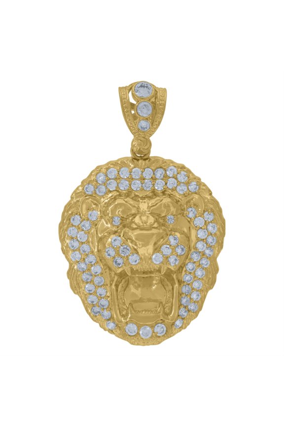 10K Yellow Gold Cubic Zirconia Zodiac Sign Leo Lion Head Charm Pendant for Men