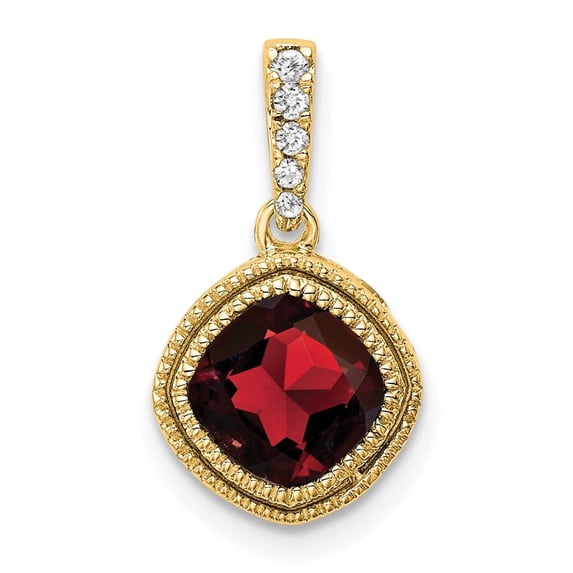 Auriga Fine Jewelry 10K Yellow Gold Cushion Garnet and Diamond Pendant for Women (L-15.1mm, W-9.2mm)