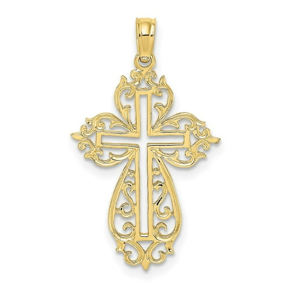 Auriga Fine Jewelry 10K Yellow Gold Cut-Out Scroll Framed Cross Charm for Women (L-27.3 mm,W-15 mm)