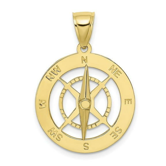 Auriga 10K Yellow Gold Nautical Compass with Moveable Needle Charm for Women (L-28.6 mm,W-21.6 mm)