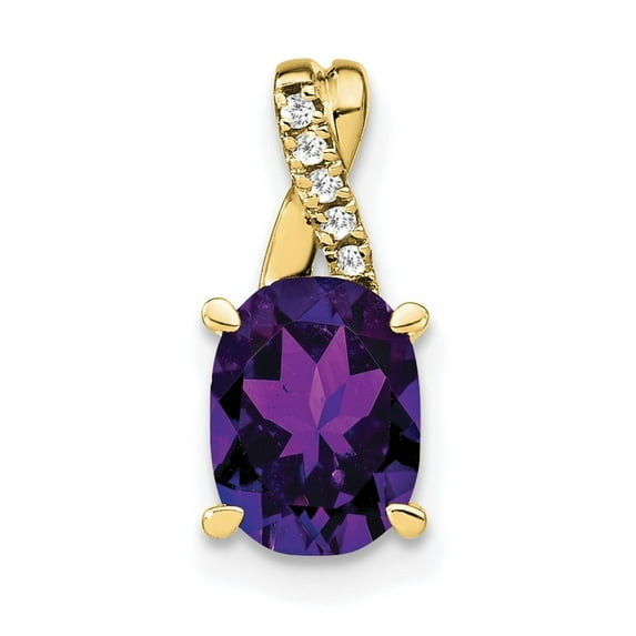Auriga Fine Jewelry 10K Yellow Gold Oval Amethyst and Diamond Pendant for Women (L-14.3mm, W-6.25mm)