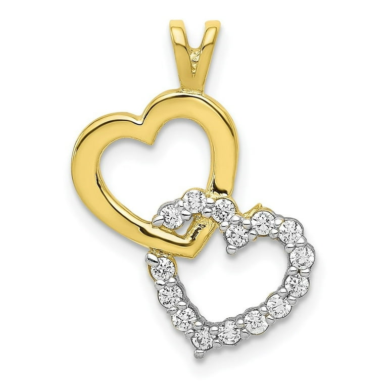 10k Yellow Gold cheapest Cubic Zirconia Double Heart Pendant Charm