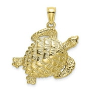 Auriga 10K Yellow Gold Textured Sea Turtle Charm Pendant for Women (L-30.7 mm,W-26.4 mm)