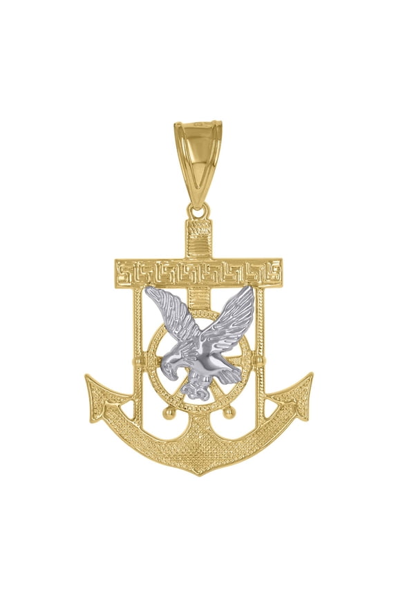 10k Gold Two-Tone Diamond-Cut Anchor Cross Eagle Religious Charm Pendant for Men
