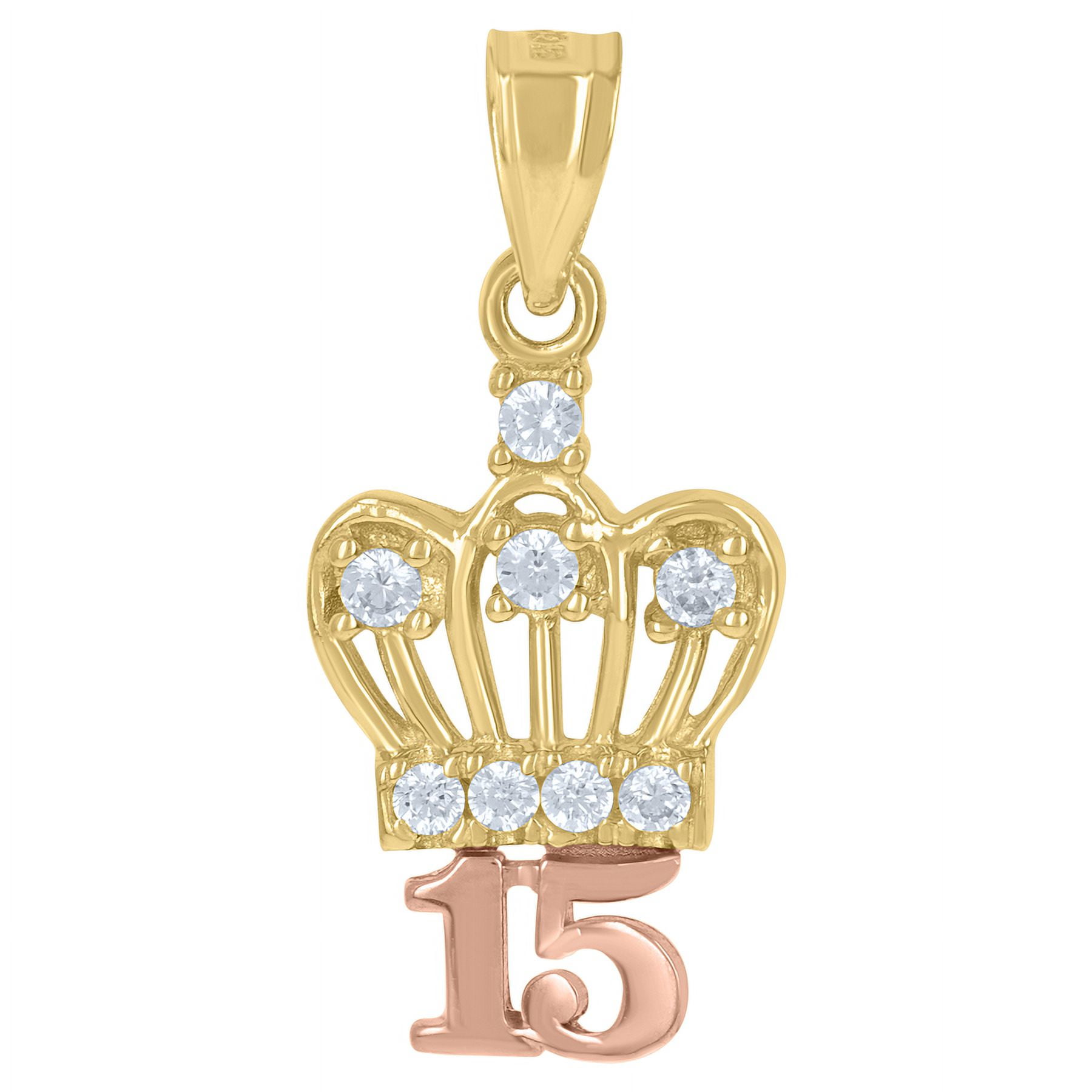 Auriga 10k TriColor Gold Cubic Zirconia Sweet 15 Anos Quinceanera Charm Pendant for Women