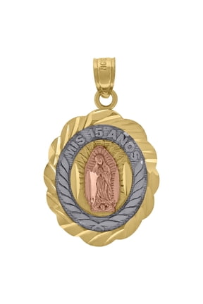 10k Tri-Color Gold Diamond-Cut Mis 15 Anos Guadalupe Mary Quinceanera Pendant for Women