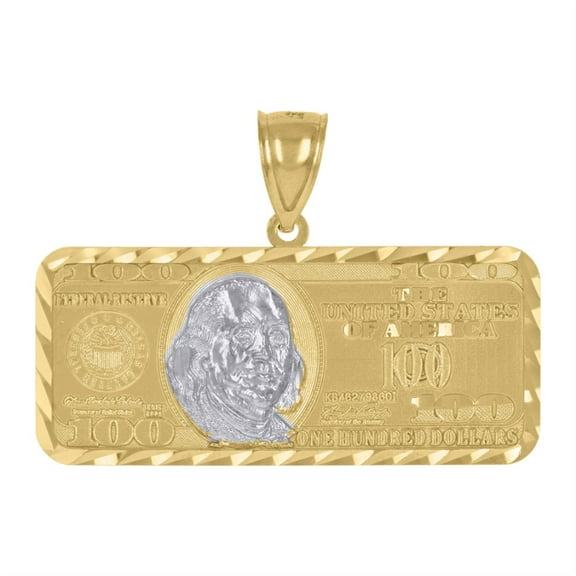 Auriga 10k Two-Tone Gold 100 Dollar Bill Currency Diamond Cut Pendant for Men