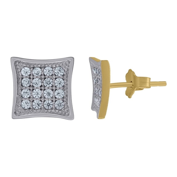 Auriga Fine Jewelry 10K Two-Tone Gold CZ Cubic Zirconia Square Stud Earrings for Men