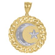 Auriga 10k Two-Tone Gold Crescent Moon-Star Religious Cuban Link Medallion Charm Pendant for Men