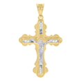 thumbnail image 1 of Auriga 10k Two-Tone Gold Cubic Zirconia Crucifix Cross Religious Charm Pendant for Men, 1 of 5