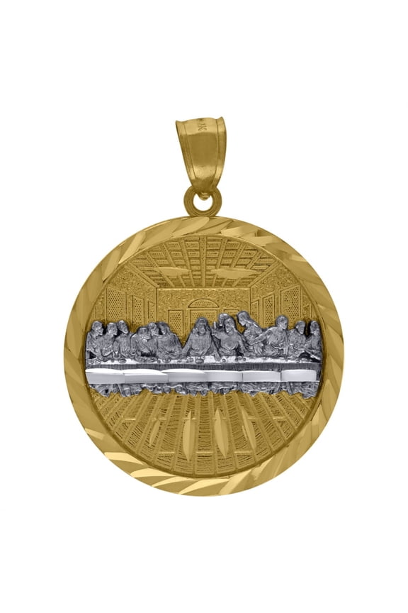 Fine Jewelry 10K Two-Tone Gold Diamond-Cut Last Supper Religious Charm Pendant for Women