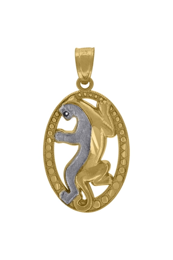 10k Two-Tone Gold Diamond-Cut Textured Tiger Animal Charm Pendant for Men