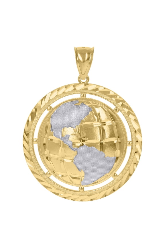 10k Two-Tone Gold Diamond-Cut World Map Globe Charm Pendant for Women