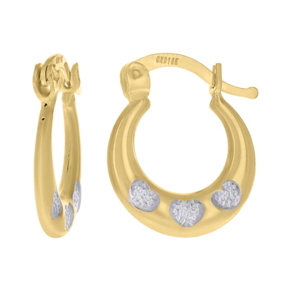 Auriga 10k Two-Tone Gold Heart 14mm X16.5mm Hinged Huggie Hoop Earrings for Women