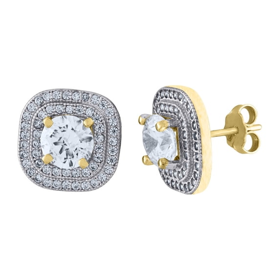 Auriga 10k Two-Tone Gold Polished Finish Square Push Back Stud Earrings for Women
