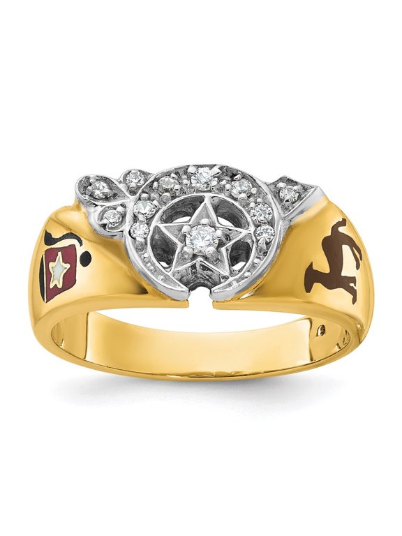 10k Two-tone Gold Men's Polished with Multi-color Enamel and Diamond Masonic Shriner's Ring Size- 10