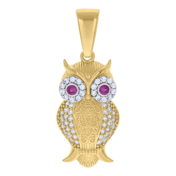 Auriga Fine Jewelry 10K Two-tone Gold Purple White Cubic Zirconia Owl Bird Wildlife Charm Pendant for Women