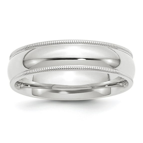 Auriga 10k White Gold 6mm Milgrain Half Round Comfort Fit Wedding Band for Women Size- 5.5
