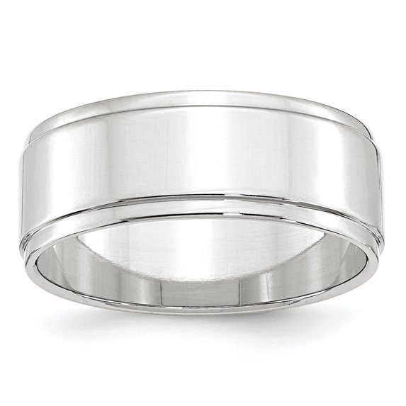 Auriga 10k White Gold 8mm Flat with Step Edge Wedding Band for Women Size- 8.5