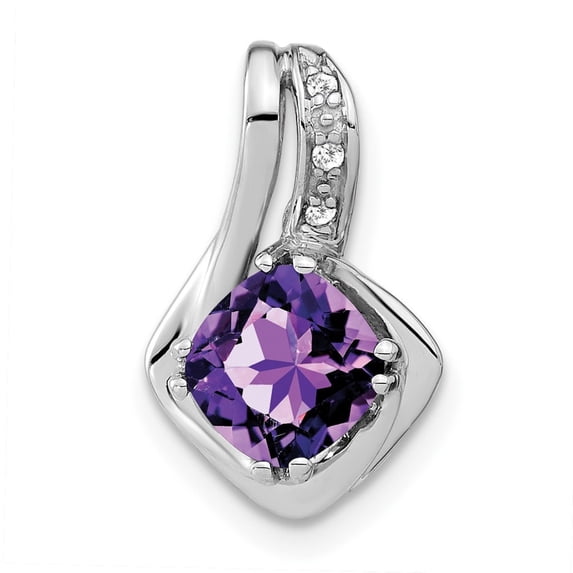 Auriga 10k White Gold Amethyst and Diamond Pendant for Women (L-15.9mm, W-10mm)