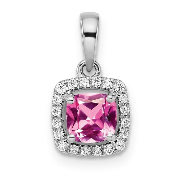 Auriga Fine Jewelry 10K White Gold Created Pink Sapphire and Diamond Pendant with chain for Women
