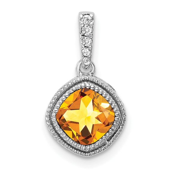 Auriga Fine Jewelry 10K White Gold Cushion Citrine and Diamond Pendant for Women (L-15.1mm, W-9.2mm)