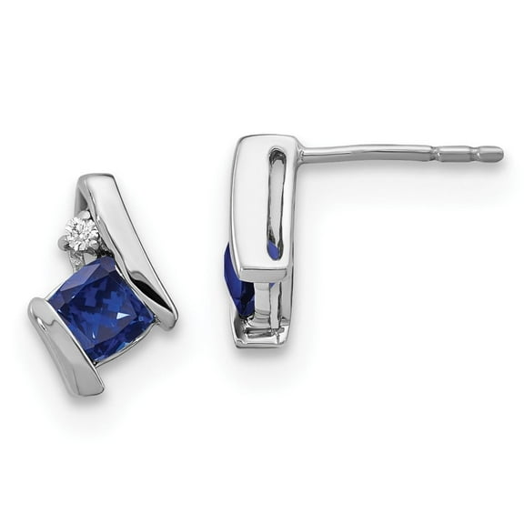 Auriga Fine Jewelry 10K White Gold Cushion Created Sapphire and Diamond Stud Earrings for Women