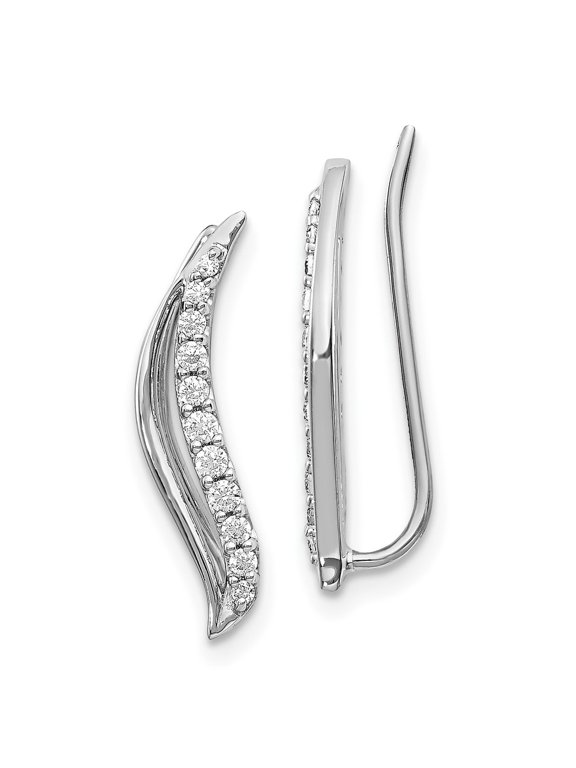 Fine Jewelry 10k White Gold Diamond Wave Ear Climber Earrings for Women